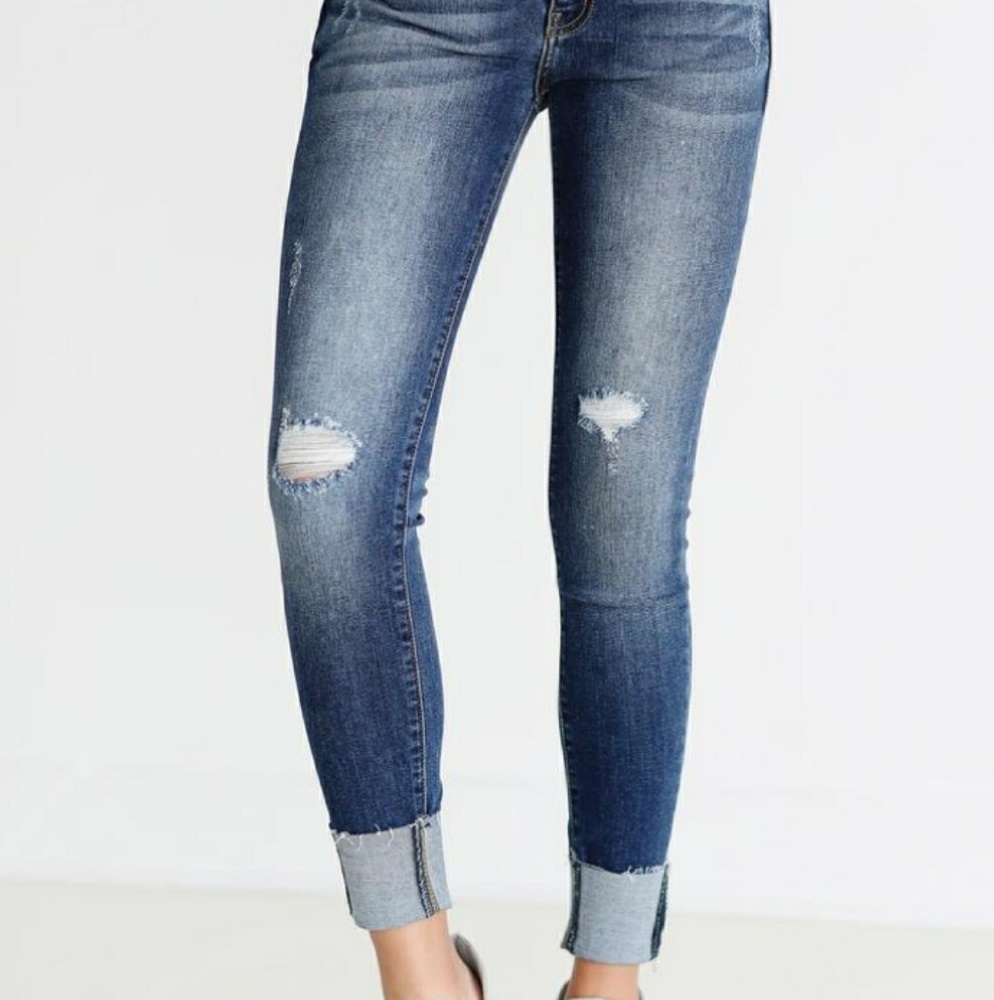 Dark Wash Cuffed Hem Skinny Jeans - Picture 2 of 4